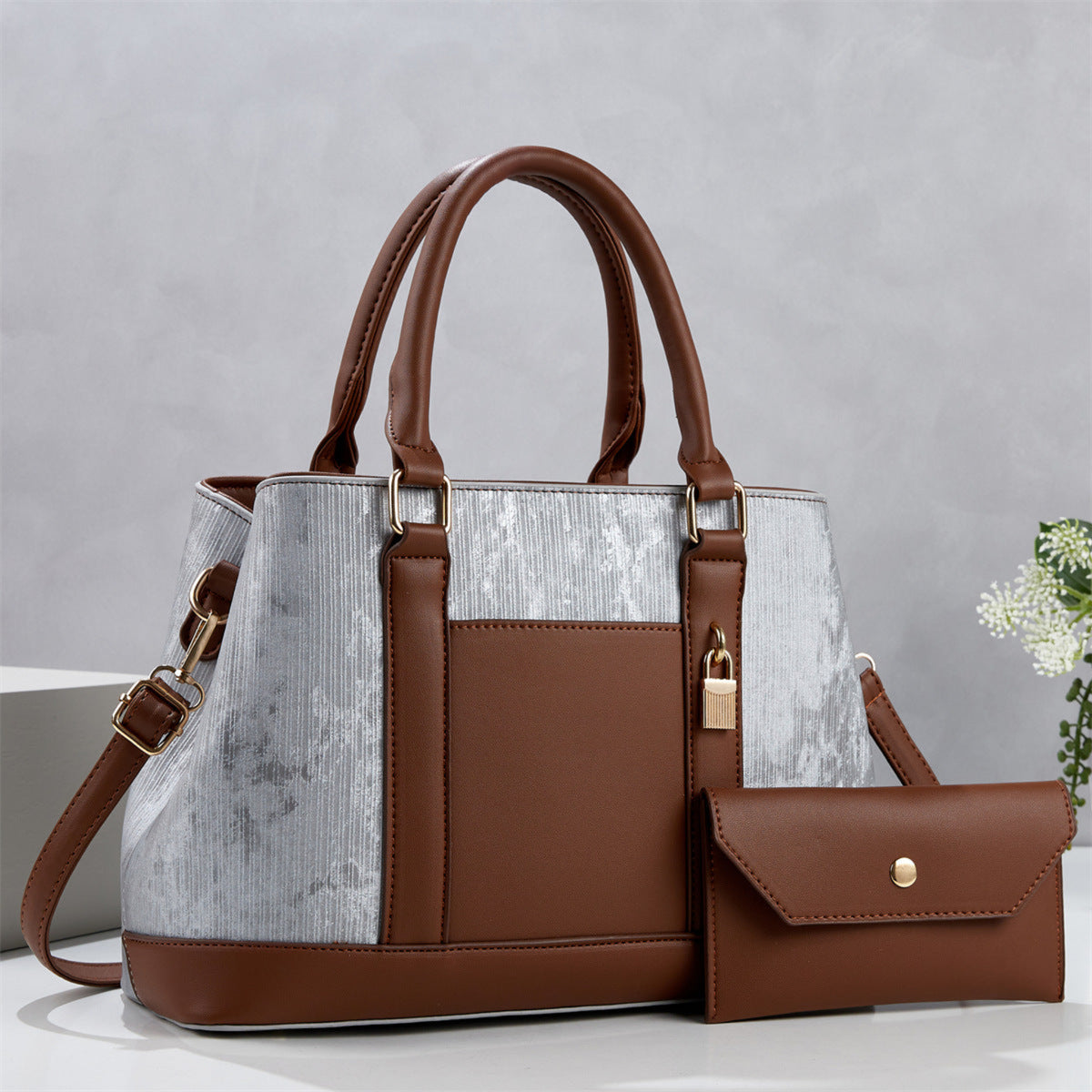 Lot 2 Sacs à Main Fourre-Tout & Pochette PU – Grande Capacité, Bandoulière - Ensemble de Sacs - MaisonÉlyséa